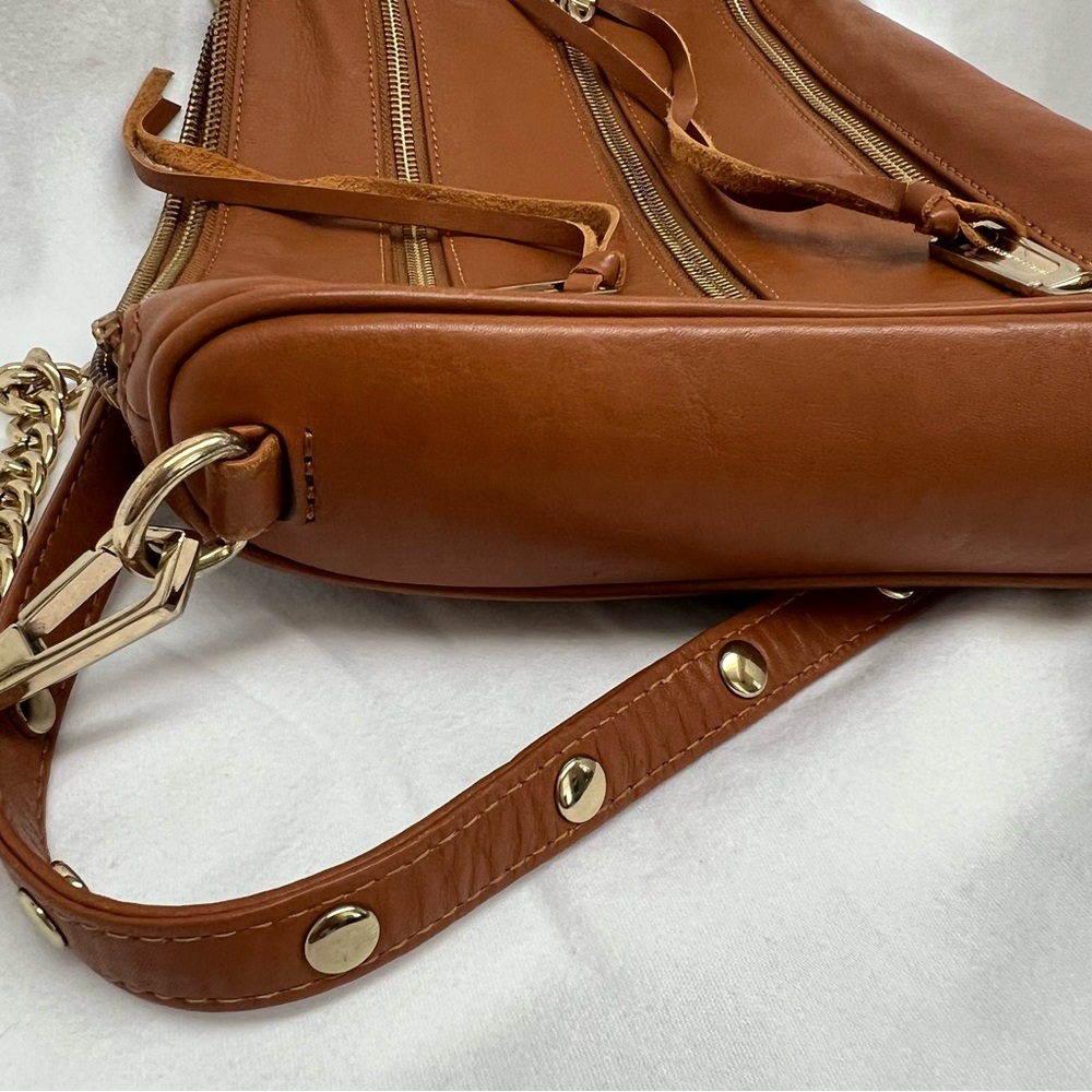 Rebecca Minkoff tan leather crossbody bag with zippers and gold details. - Picture 12 of 13